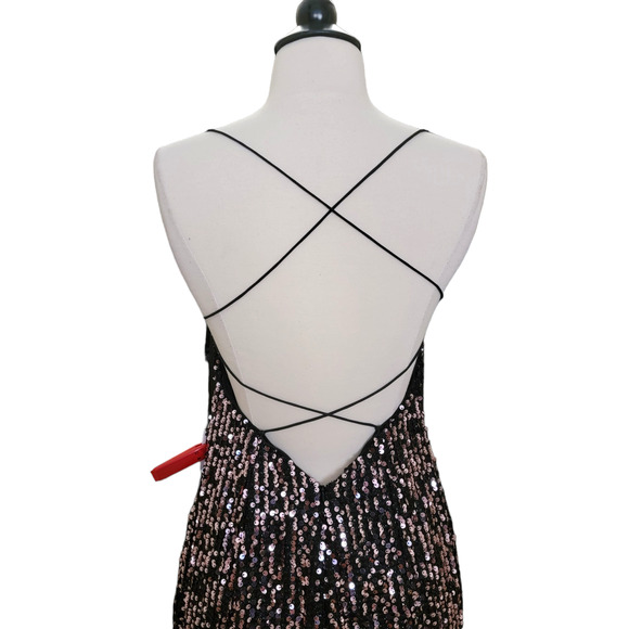 Mac Duggal 26444 Formal Sequin Black Rose Open Back Gown Dress Pink Formal 6 - Picture 9 of 10